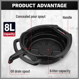 8L Durable Oil Change Pan with Handles & Spout, SEDY