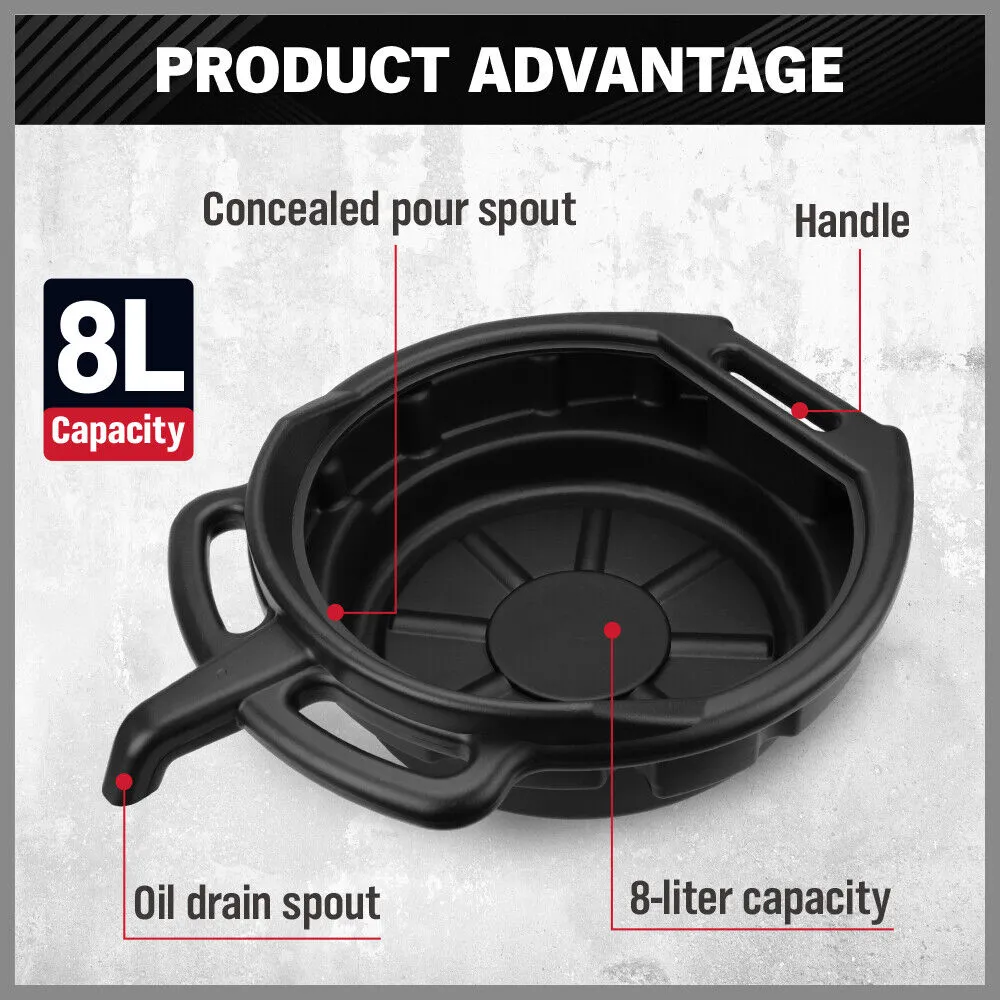 8L Durable Oil Change Pan with Handles & Spout, SEDY