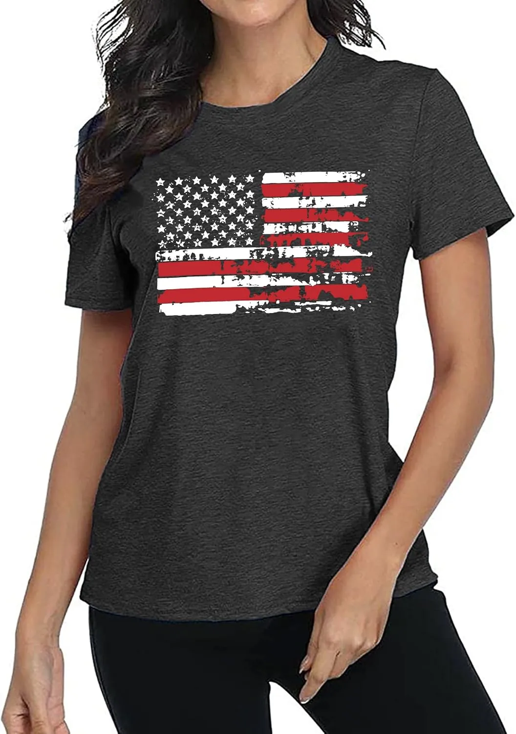 American Flag Shirt Women Patriotic Shirt Vintage USA Flag Bleached T-Shirt Short Sleeve 4th of July Tee Tops