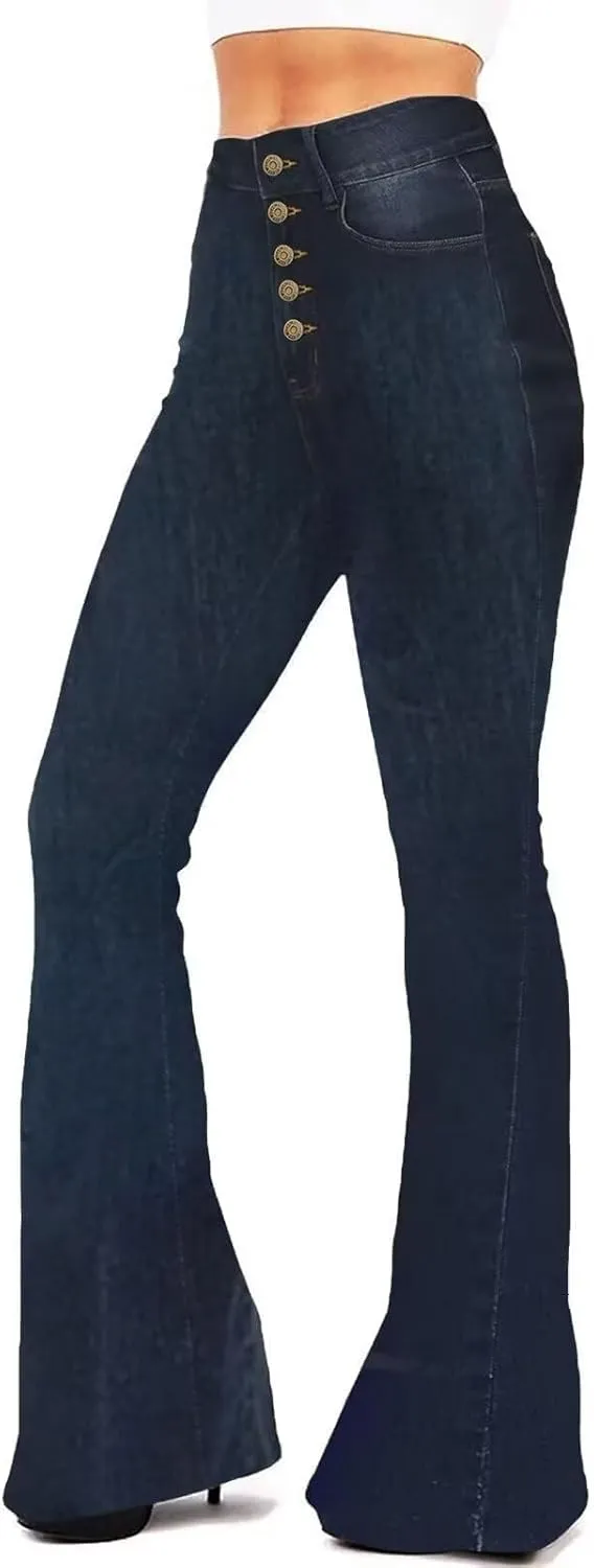AMRSPENG Women's Black Bell Bottom Jeans: High Waist Flare Bootcut Stretch Slimming Jeans for Women