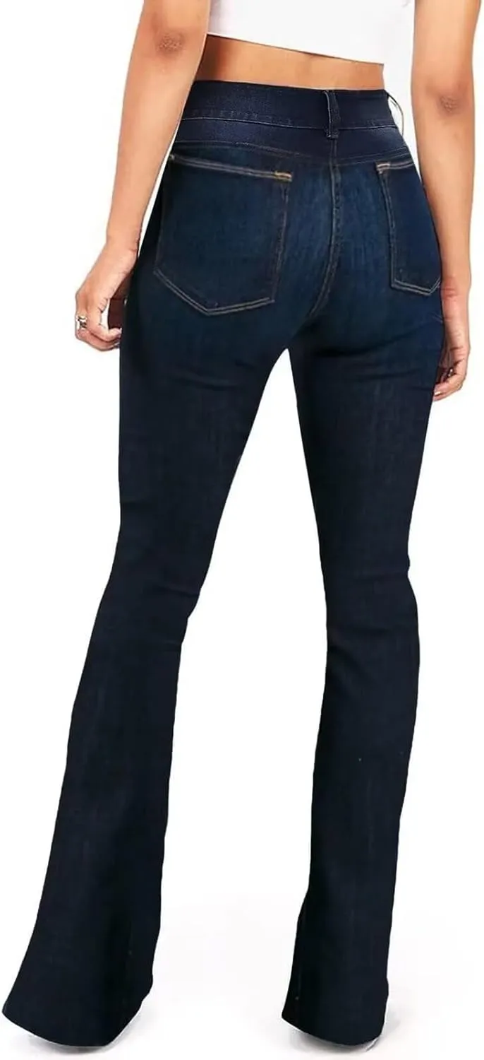 AMRSPENG Women's Black Bell Bottom Jeans: High Waist Flare Bootcut Stretch Slimming Jeans for Women
