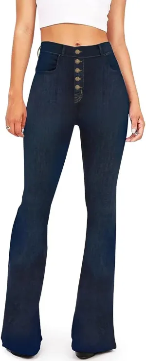 AMRSPENG Women's Black Bell Bottom Jeans: High Waist Flare Bootcut Stretch Slimming Jeans for Women
