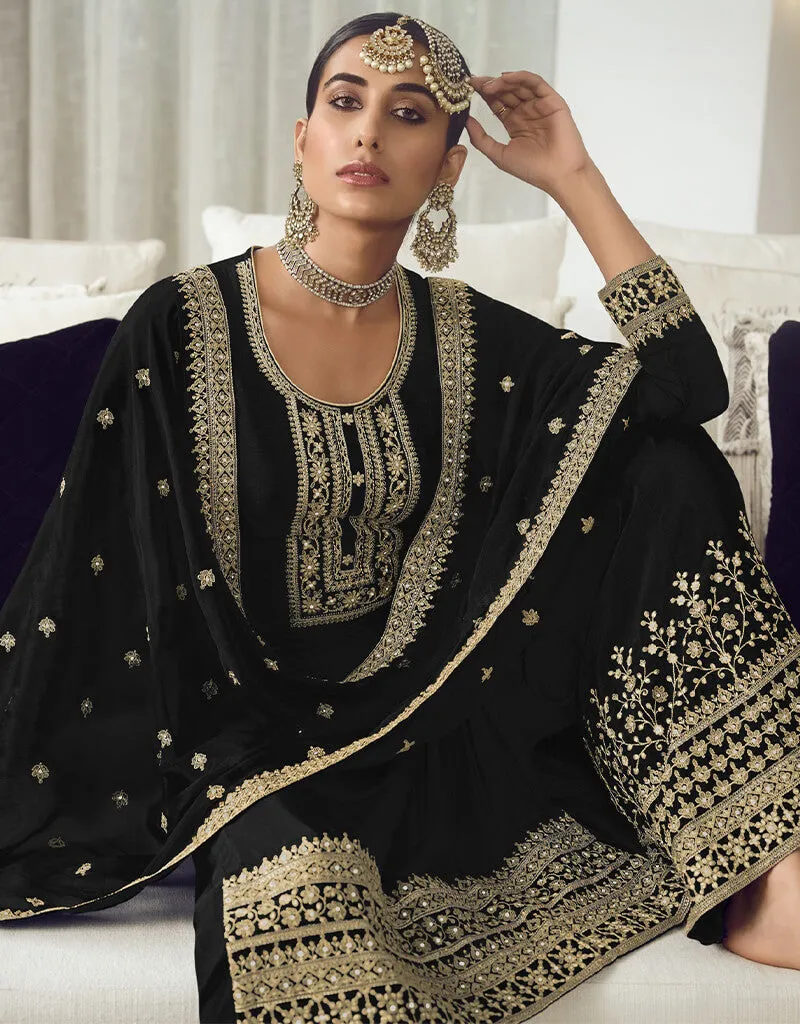 Black Dola Silk Palazzo Salwar Suit