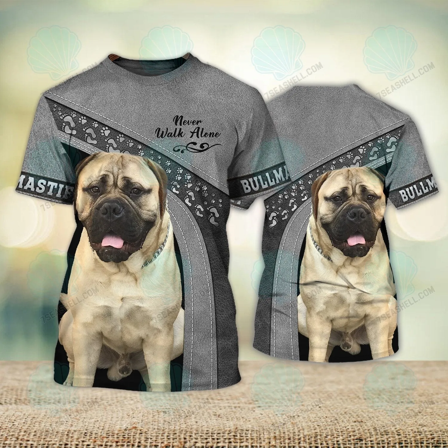 Bullmastiff Love Never Walk Alone 3D Full Print Shirts, Dog Memorial Gifts for loss of Dog, Christmas Shirt for Dog Lovers