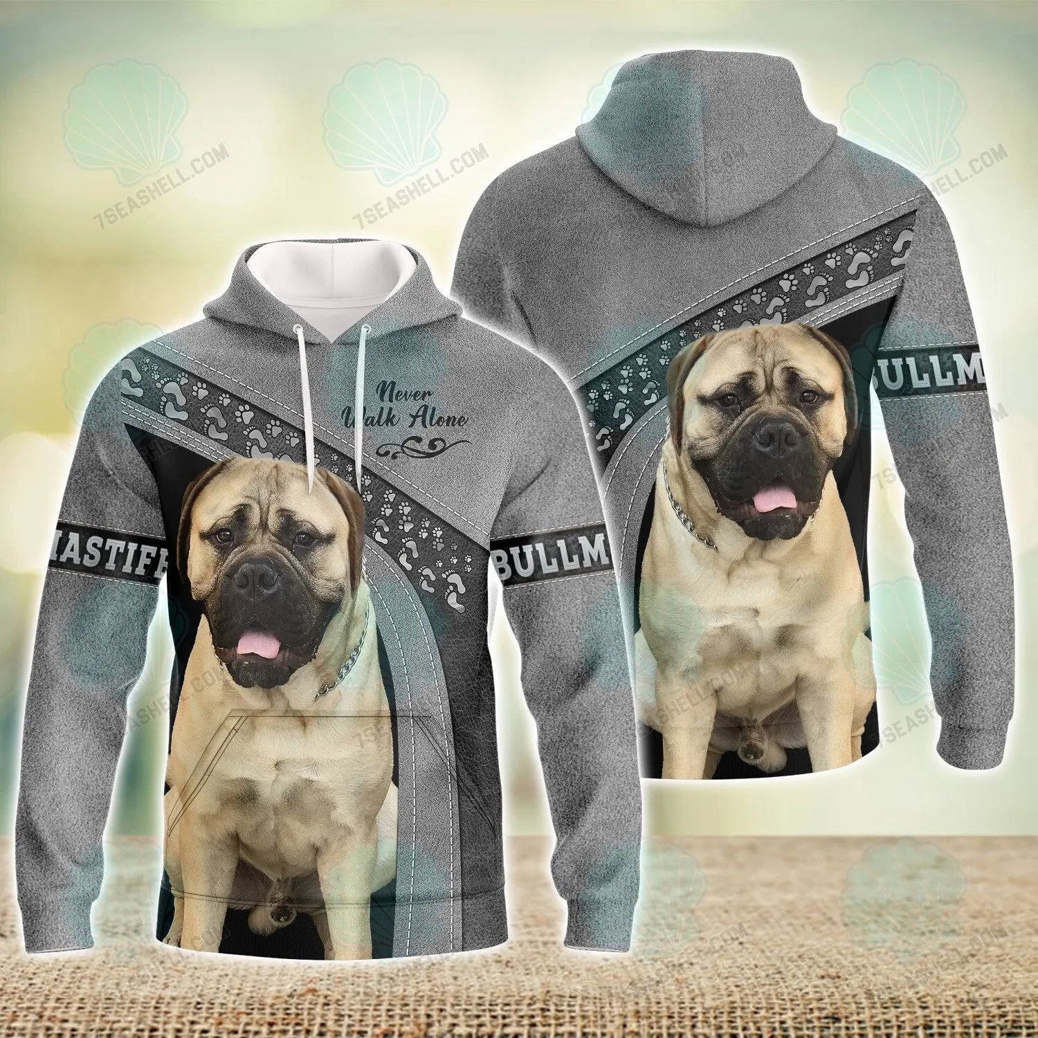 Bullmastiff Love Never Walk Alone 3D Full Print Shirts, Dog Memorial Gifts for loss of Dog, Christmas Shirt for Dog Lovers