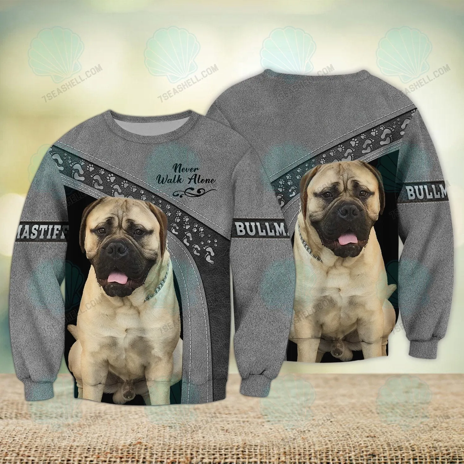 Bullmastiff Love Never Walk Alone 3D Full Print Shirts, Dog Memorial Gifts for loss of Dog, Christmas Shirt for Dog Lovers