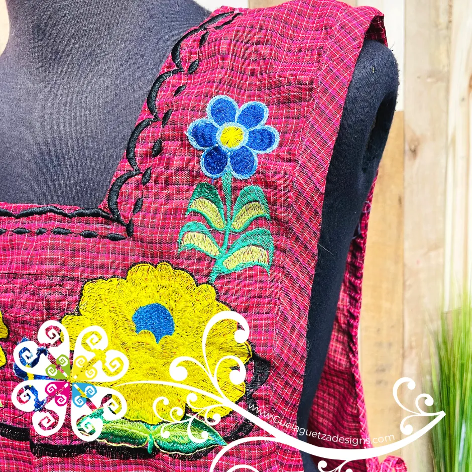 Burgandy Escapulario Embroider Apron - Mandil Artesanal