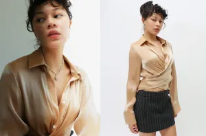 Caramel Wrap Button Down