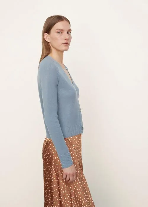 Cashmere Ribbed Raglan Cardigan in Dark Lake