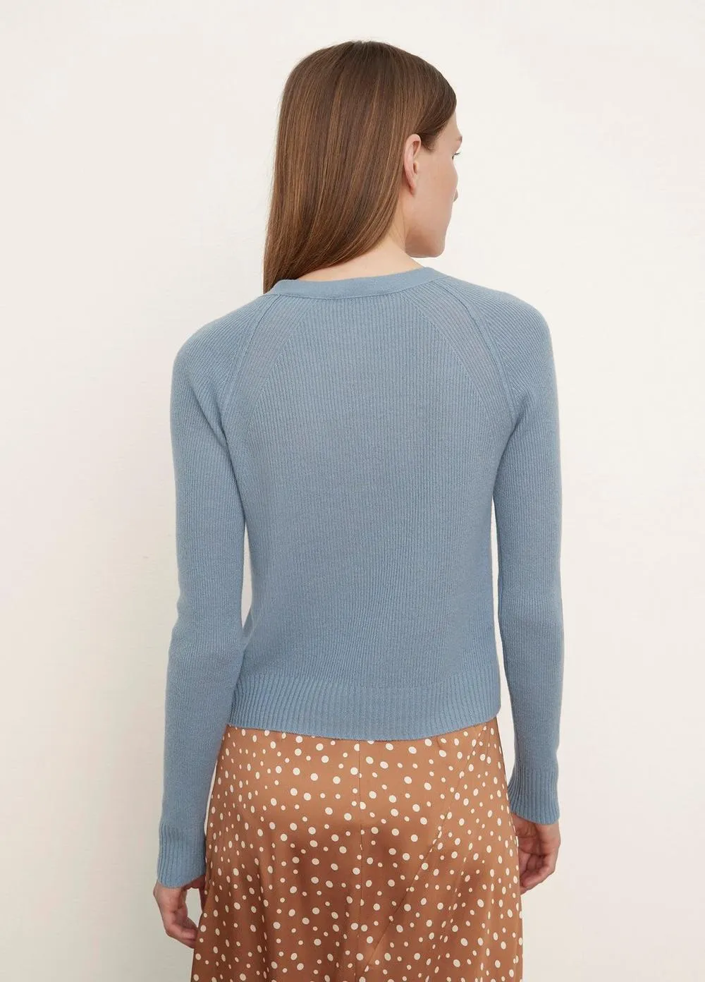 Cashmere Ribbed Raglan Cardigan in Dark Lake
