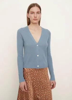 Cashmere Ribbed Raglan Cardigan in Dark Lake