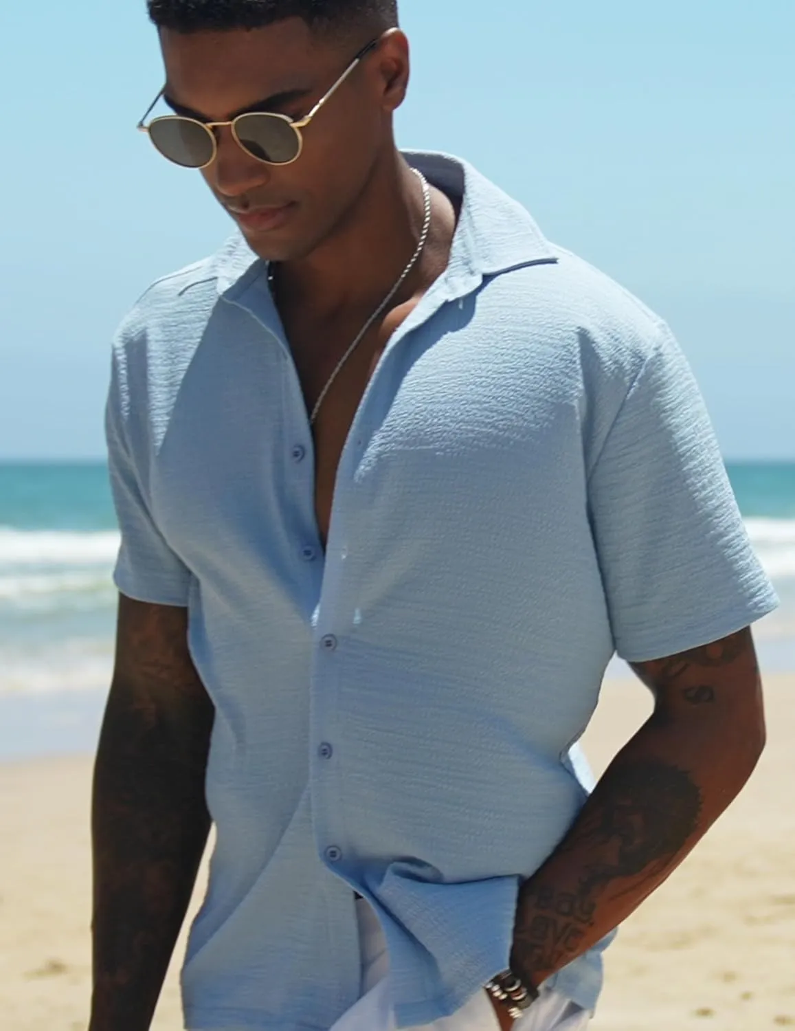 COOFANDY Men's Casual Short Sleeve Button Down Shirt Textured Summer Beach Shirt