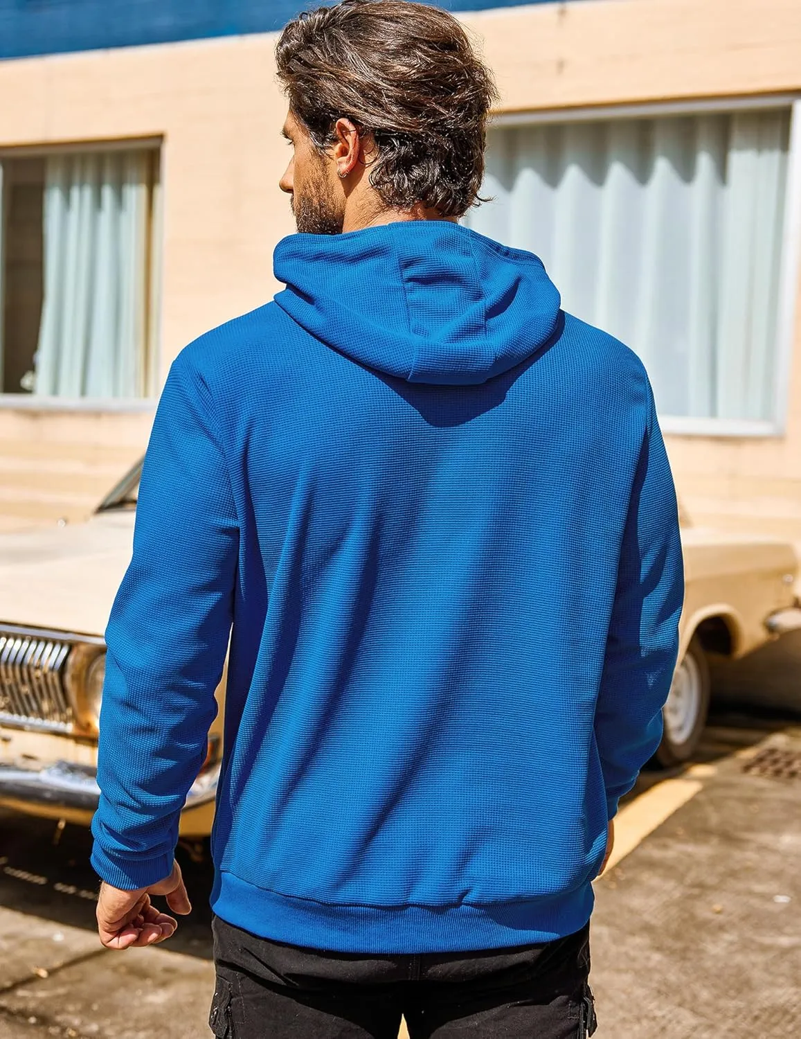 COOFANDY Men's Hooded Sweatshirts Long Sleeve Casual Pullover Hoodie Waffle Knit Sweatshirt with Pocket