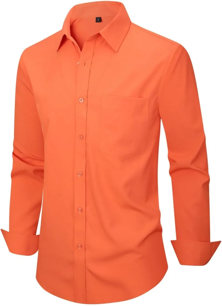 corfty Men Long Sleeve Dress Shirt - Regular Fit Stretch Free-Wrinkle Casual Button Down Shirt