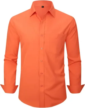 corfty Men Long Sleeve Dress Shirt - Regular Fit Stretch Free-Wrinkle Casual Button Down Shirt