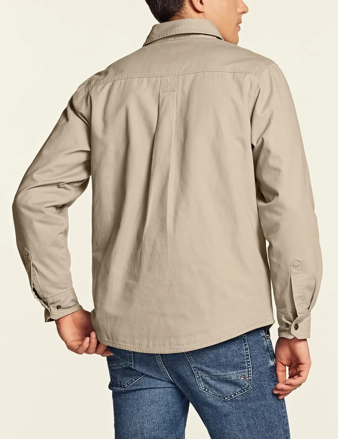 CQR Men's Twill All Cotton Flannel Lined Shirt Jacket, Soft Brushed Outdoor Shirt Jacket