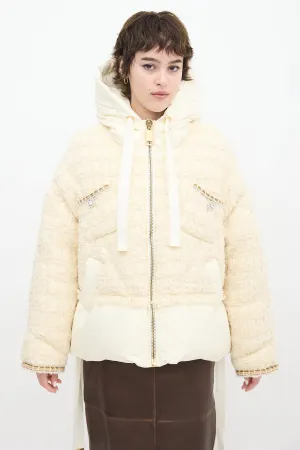 Cream Tweed Khris Down Puffer Jacket