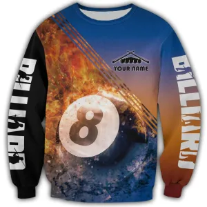 Custom 8 Ball Fire Billiard Pool Shirt Men Women, 3D Print Hoodie For Billiard Player, Billiard Team Sweatshirt