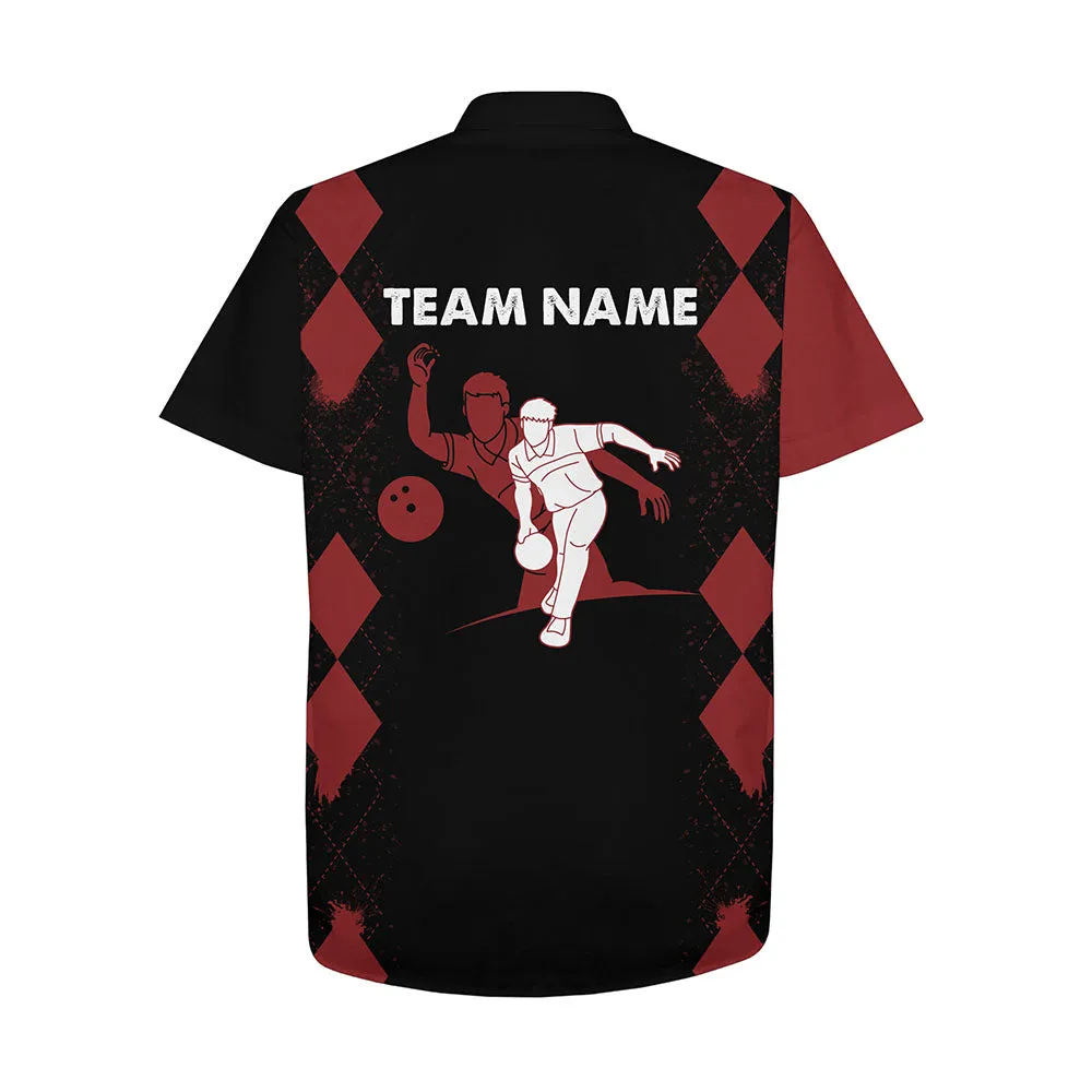 Custom Hawaiian Bowling Shirt, Personalized Name Red&Black Bowler Team Jersey for Bowling Lovers