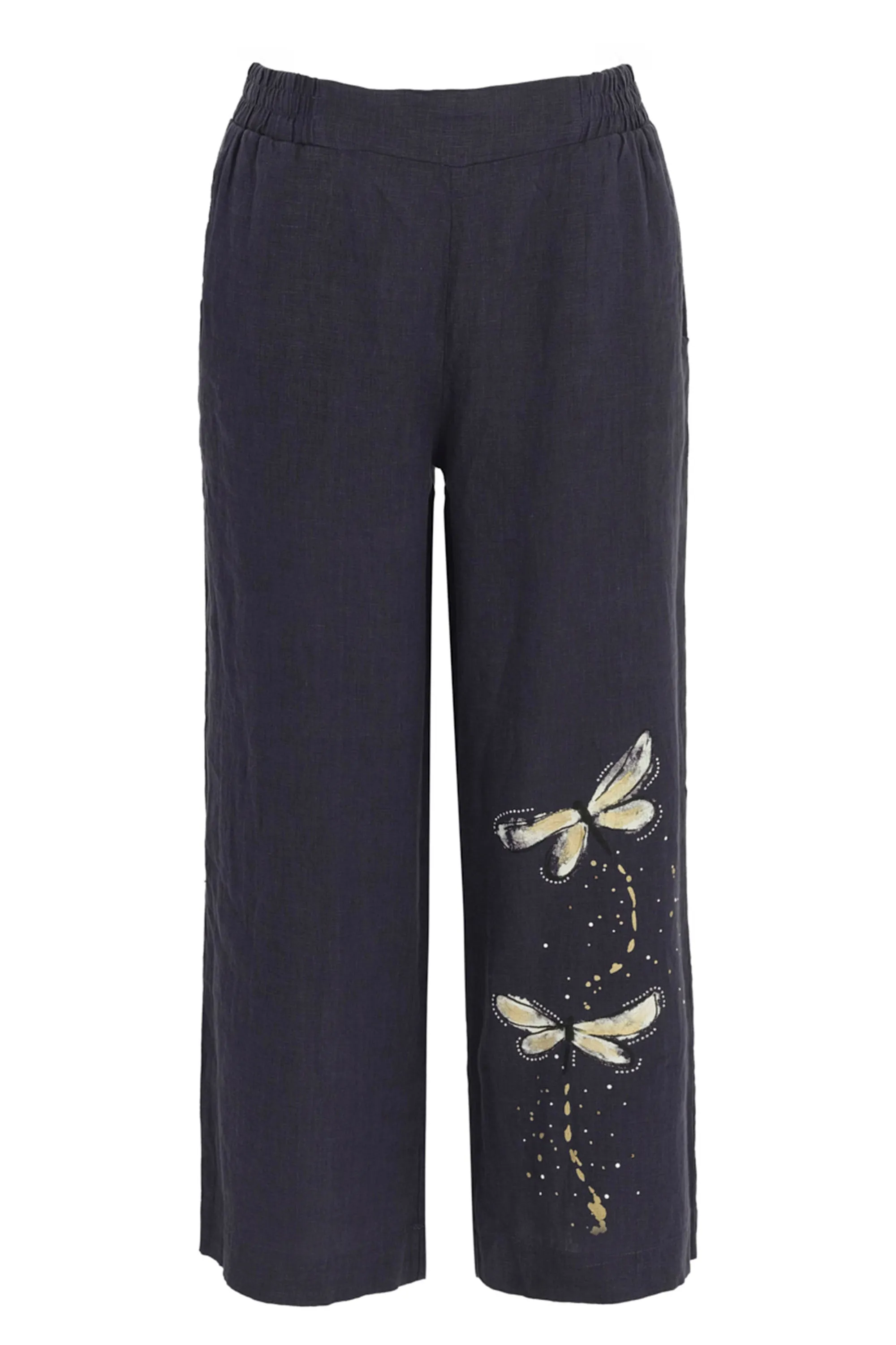 DARK NAVY CROP PANT WITH DRAGONFLIES
