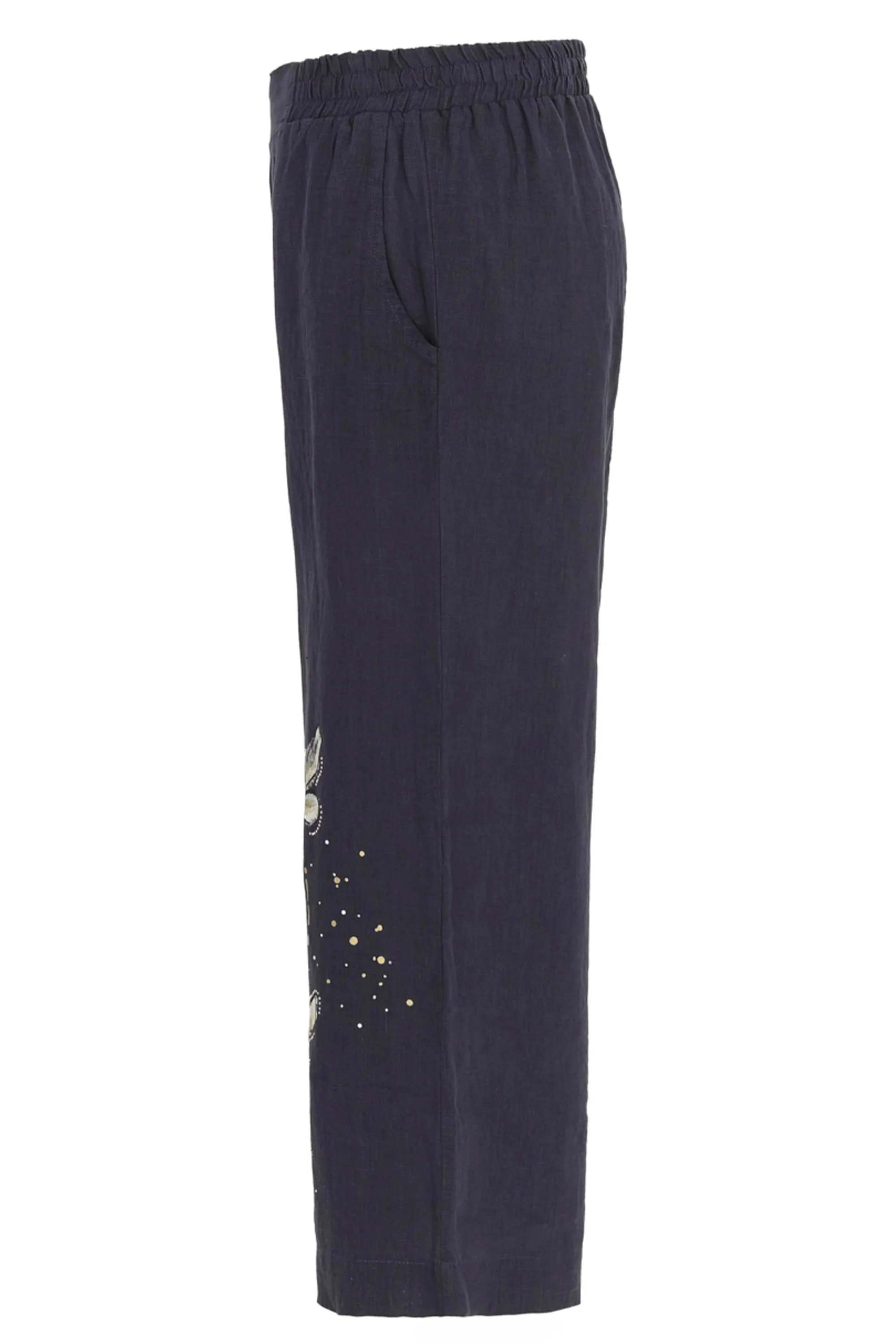 DARK NAVY CROP PANT WITH DRAGONFLIES