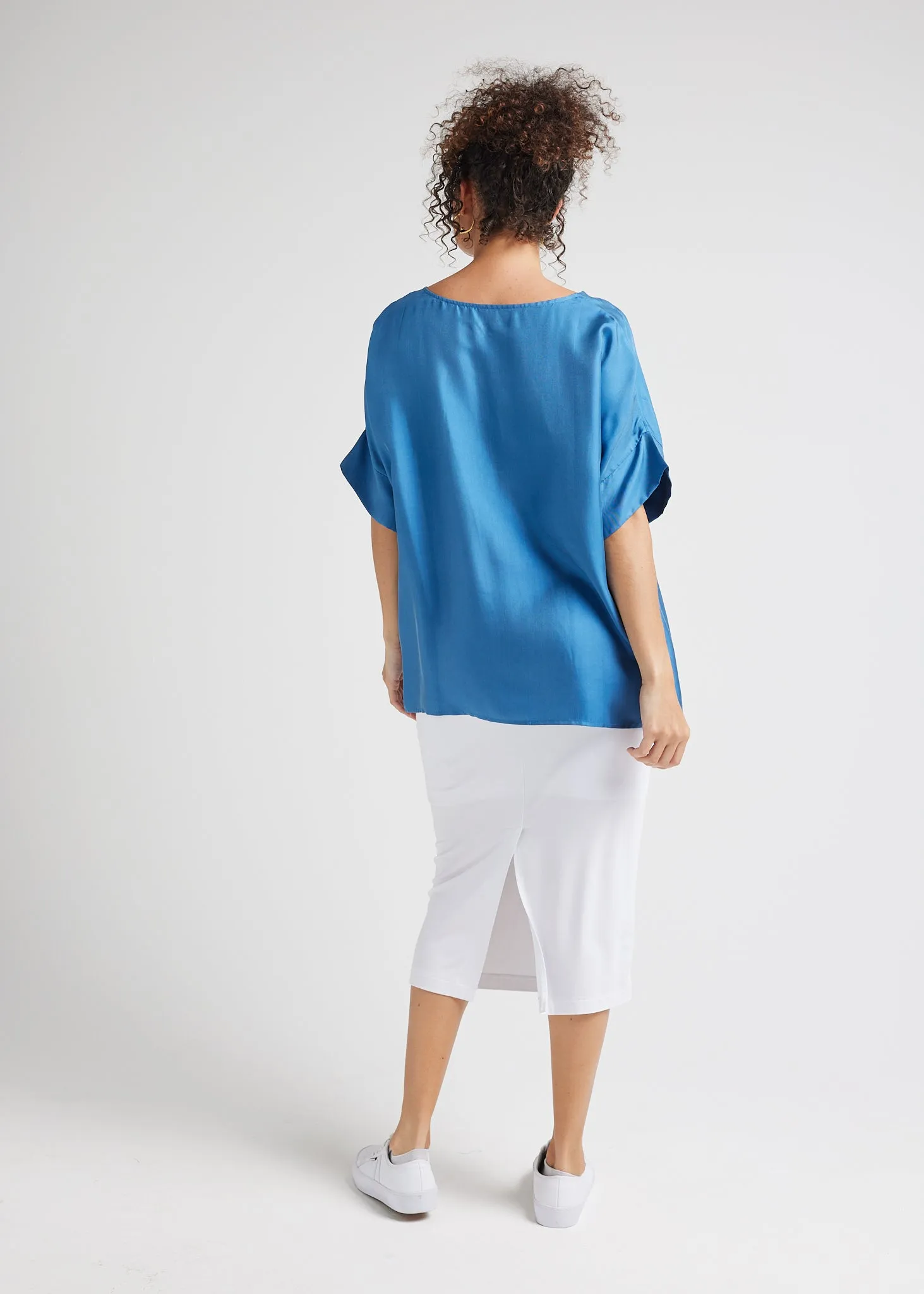 Dua Oversized Silk Top - Ocean Blue