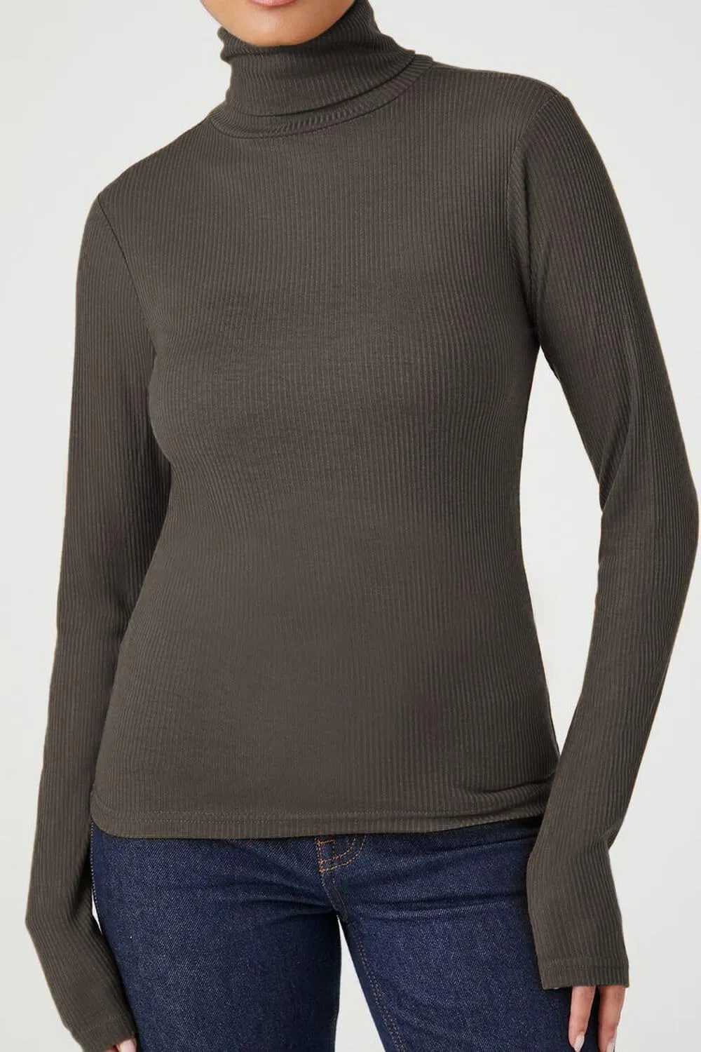 Emmalise Womens Turtleneck Top Long Sleeves Fitted Ribbed Top