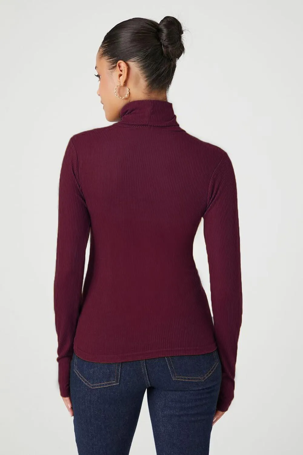 Emmalise Womens Turtleneck Top Long Sleeves Fitted Ribbed Top