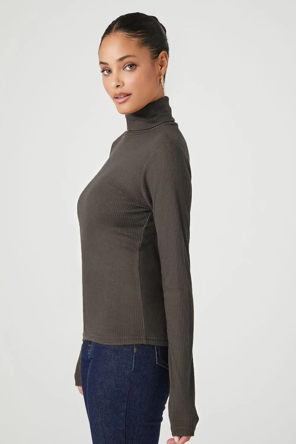 Emmalise Womens Turtleneck Top Long Sleeves Fitted Ribbed Top