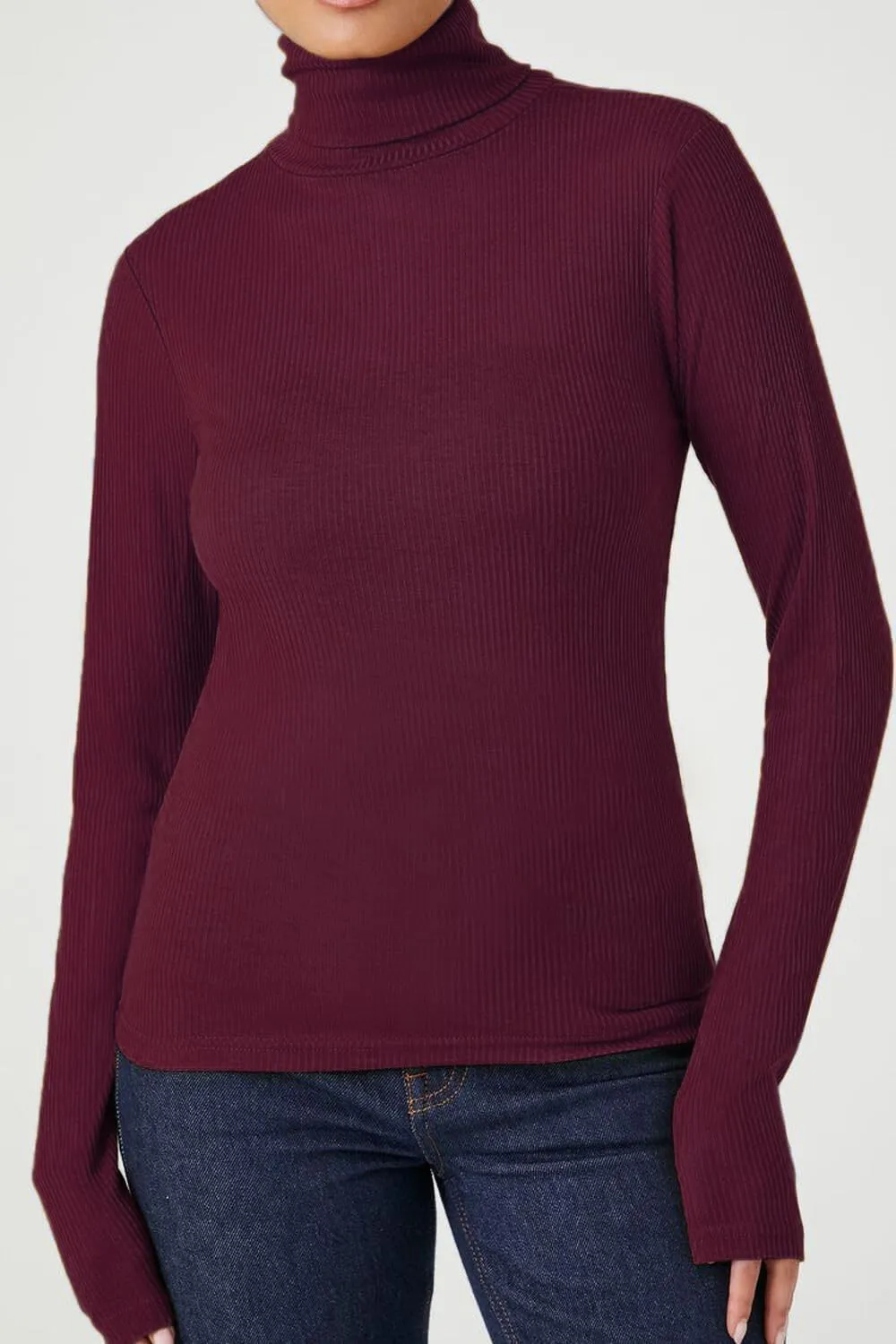 Emmalise Womens Turtleneck Top Long Sleeves Fitted Ribbed Top