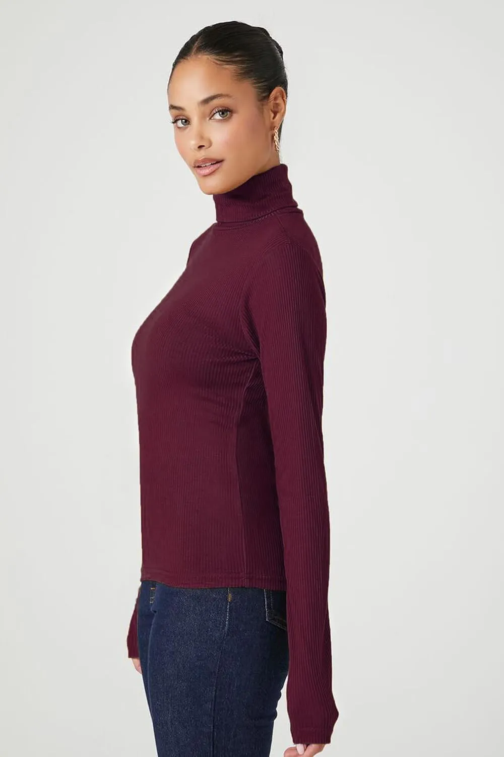 Emmalise Womens Turtleneck Top Long Sleeves Fitted Ribbed Top
