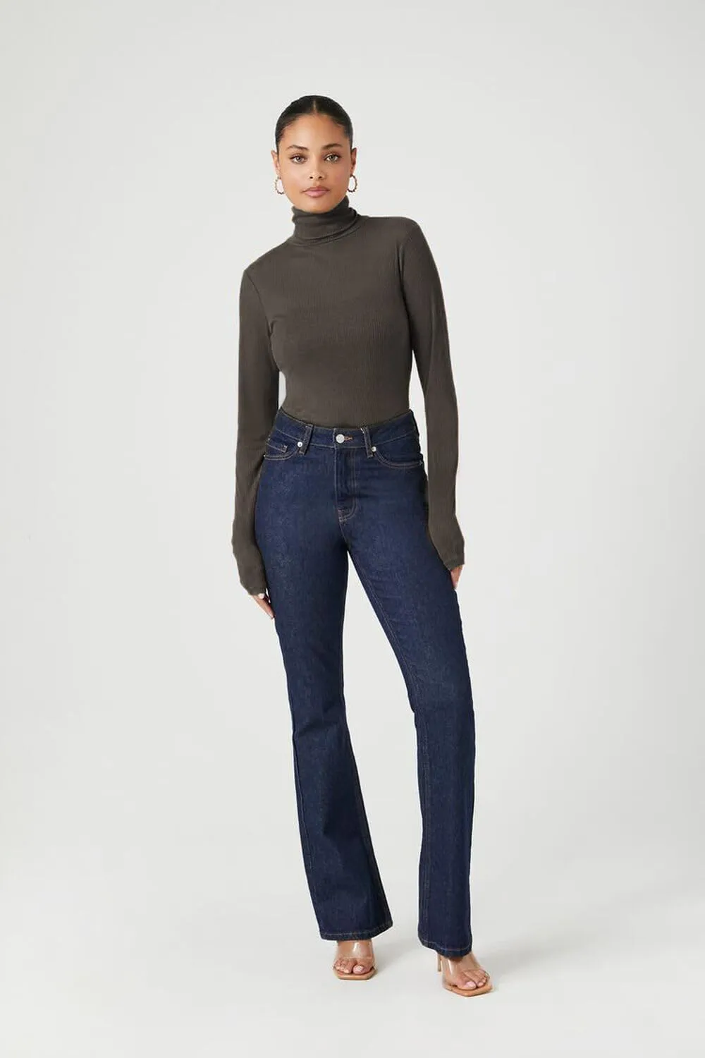 Emmalise Womens Turtleneck Top Long Sleeves Fitted Ribbed Top