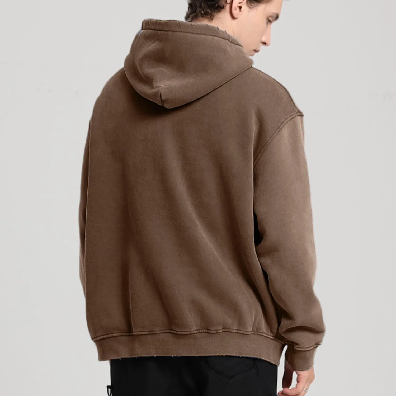 FAIABLE Mens Hoodies Pullover Oversized Hoodie Wash Plush Cotton Hooded Sweatshirt Vintage Heavyweight Hoodie Men Streetwear