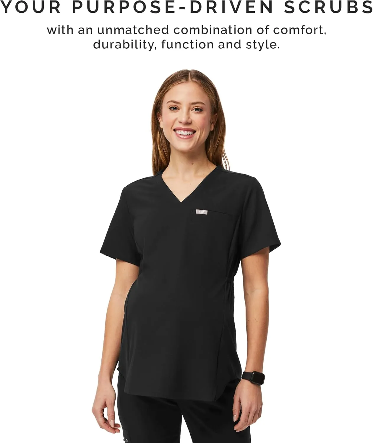 FIGS Octavia Maternity Scrub Top for Women  V-Neck, One Pocket, Curved High-Low Hem, 4-Way Stretch Women's Scrub Top