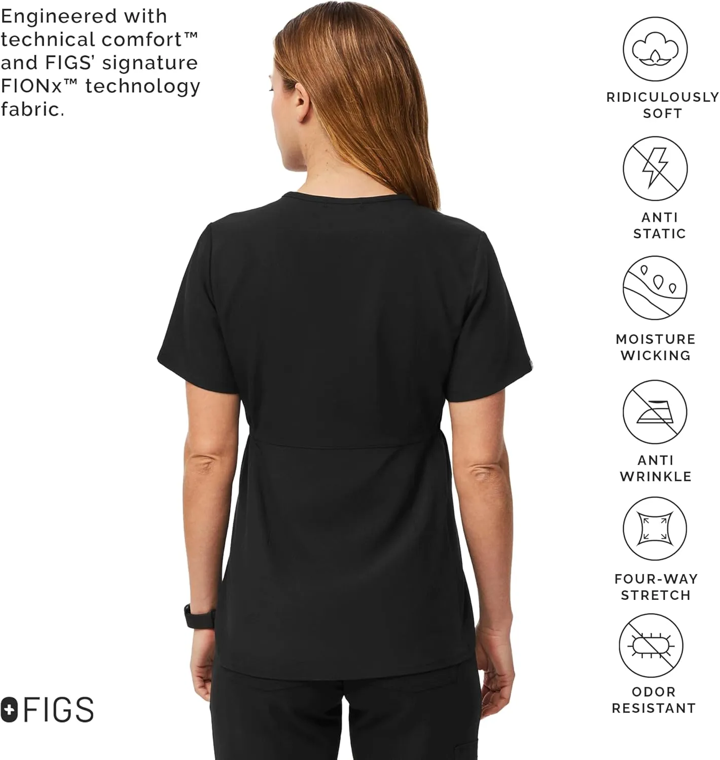 FIGS Octavia Maternity Scrub Top for Women  V-Neck, One Pocket, Curved High-Low Hem, 4-Way Stretch Women's Scrub Top