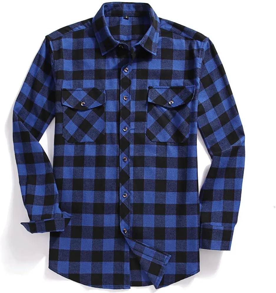 Flannel Plaid Shirt for Men - Regular-Fit Long-Sleeved Casual Button-Down Shirt