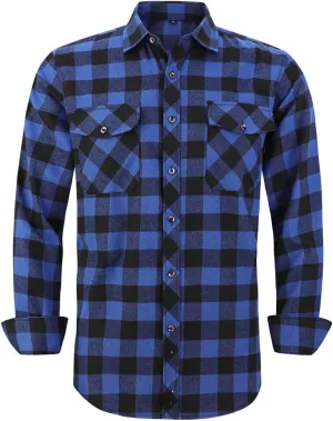 Flannel Plaid Shirt for Men - Regular-Fit Long-Sleeved Casual Button-Down Shirt