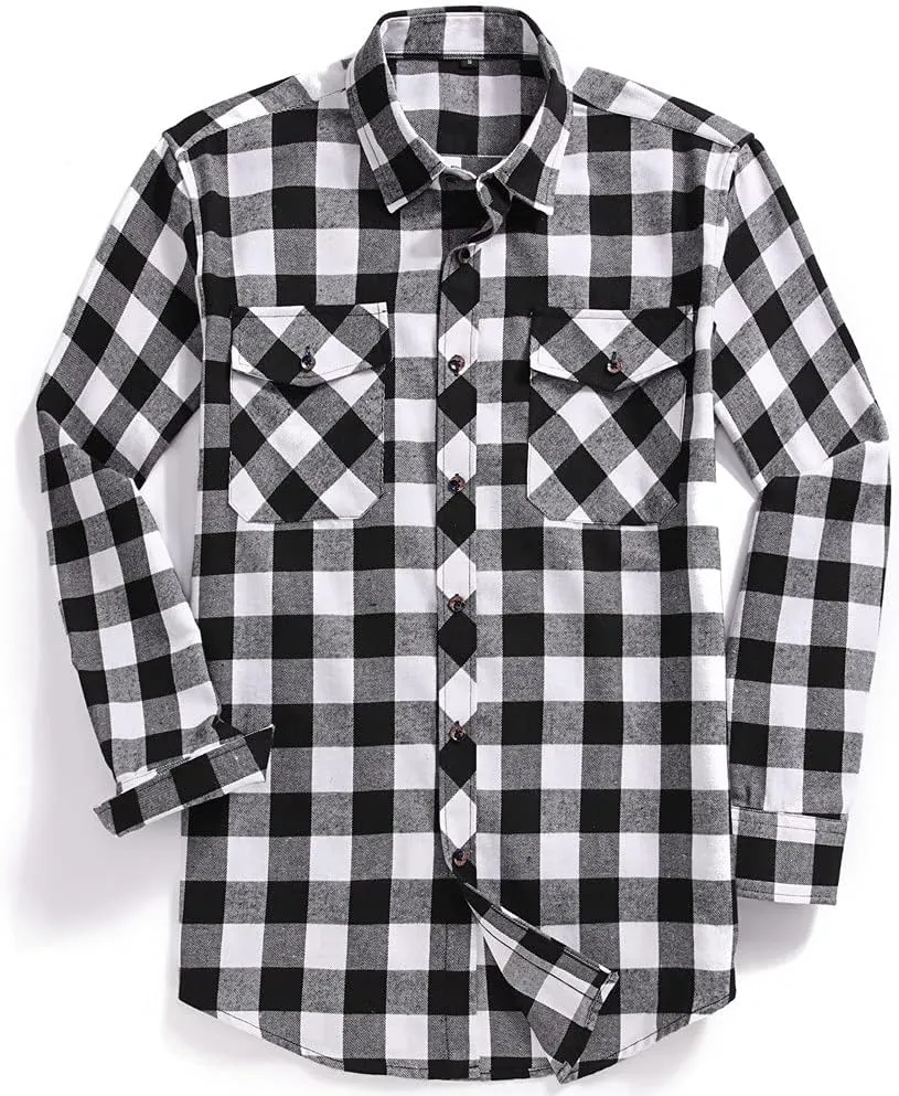 Flannel Plaid Shirt for Men - Regular-Fit Long-Sleeved Casual Button-Down Shirt