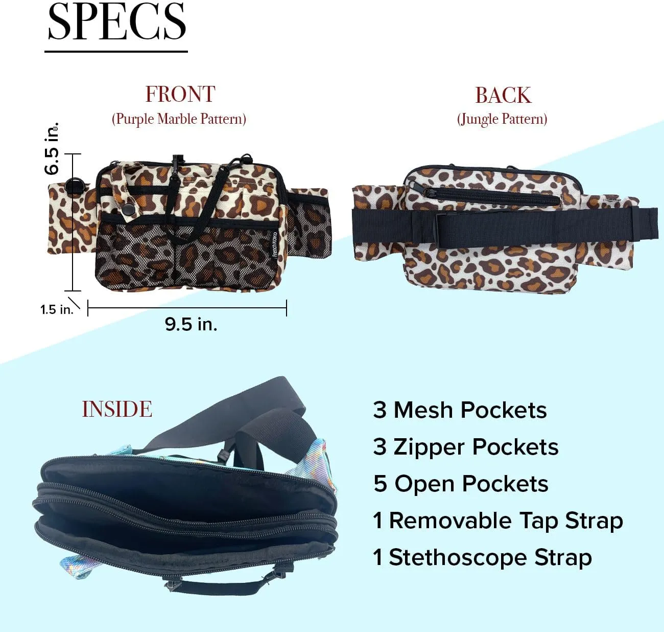French KOKO Nursing Fanny Pack with Medical Gear Pockets, Tape Holder, and Utility Storage for Stethoscopes, Bandage Scissors Emergency Supplies Student Nurse Use (Heart, Horizontal Bag)