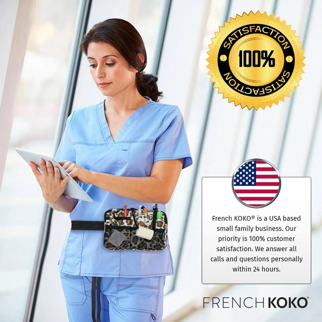 French KOKO Nursing Fanny Pack with Medical Gear Pockets, Tape Holder, and Utility Storage for Stethoscopes, Bandage Scissors Emergency Supplies Student Nurse Use (Heart, Horizontal Bag)