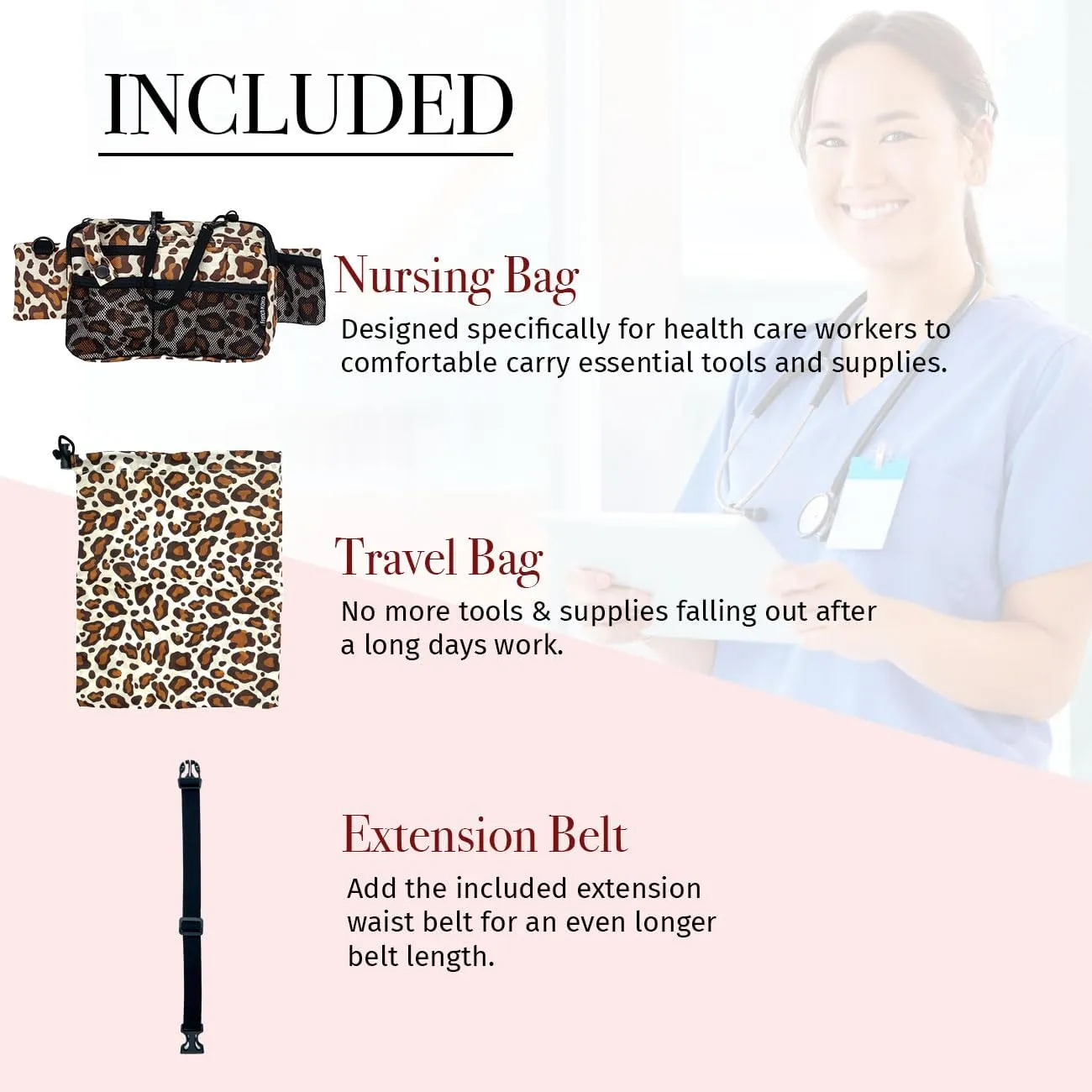 French KOKO Nursing Fanny Pack with Medical Gear Pockets, Tape Holder, and Utility Storage for Stethoscopes, Bandage Scissors Emergency Supplies Student Nurse Use (Heart, Horizontal Bag)