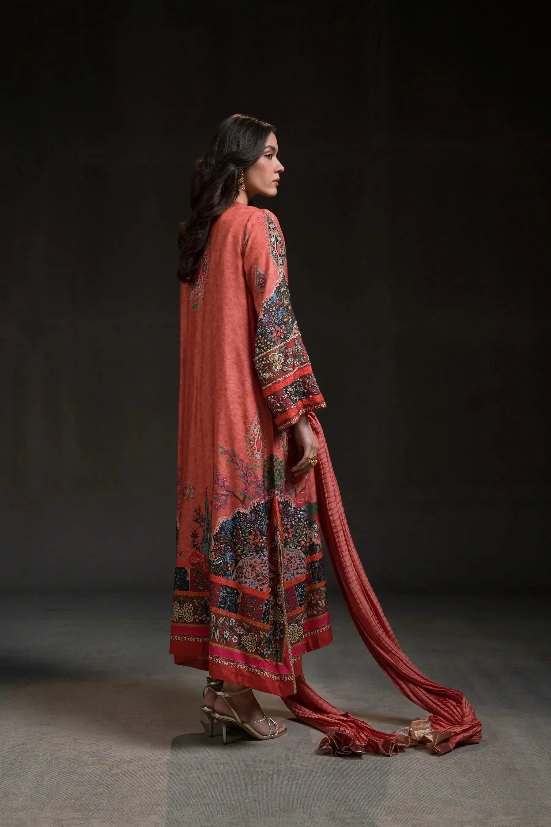Glitz '24 - Coral Pink Long Kurta Set (D-11)
