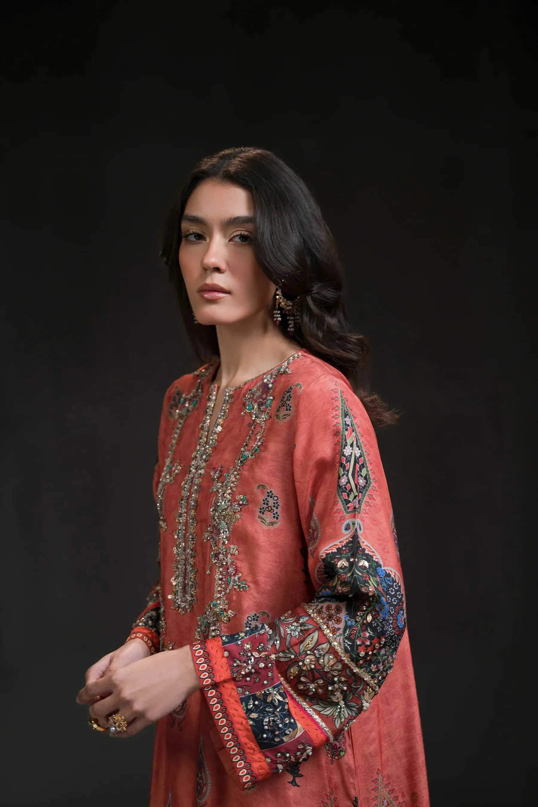 Glitz '24 - Coral Pink Long Kurta Set (D-11)