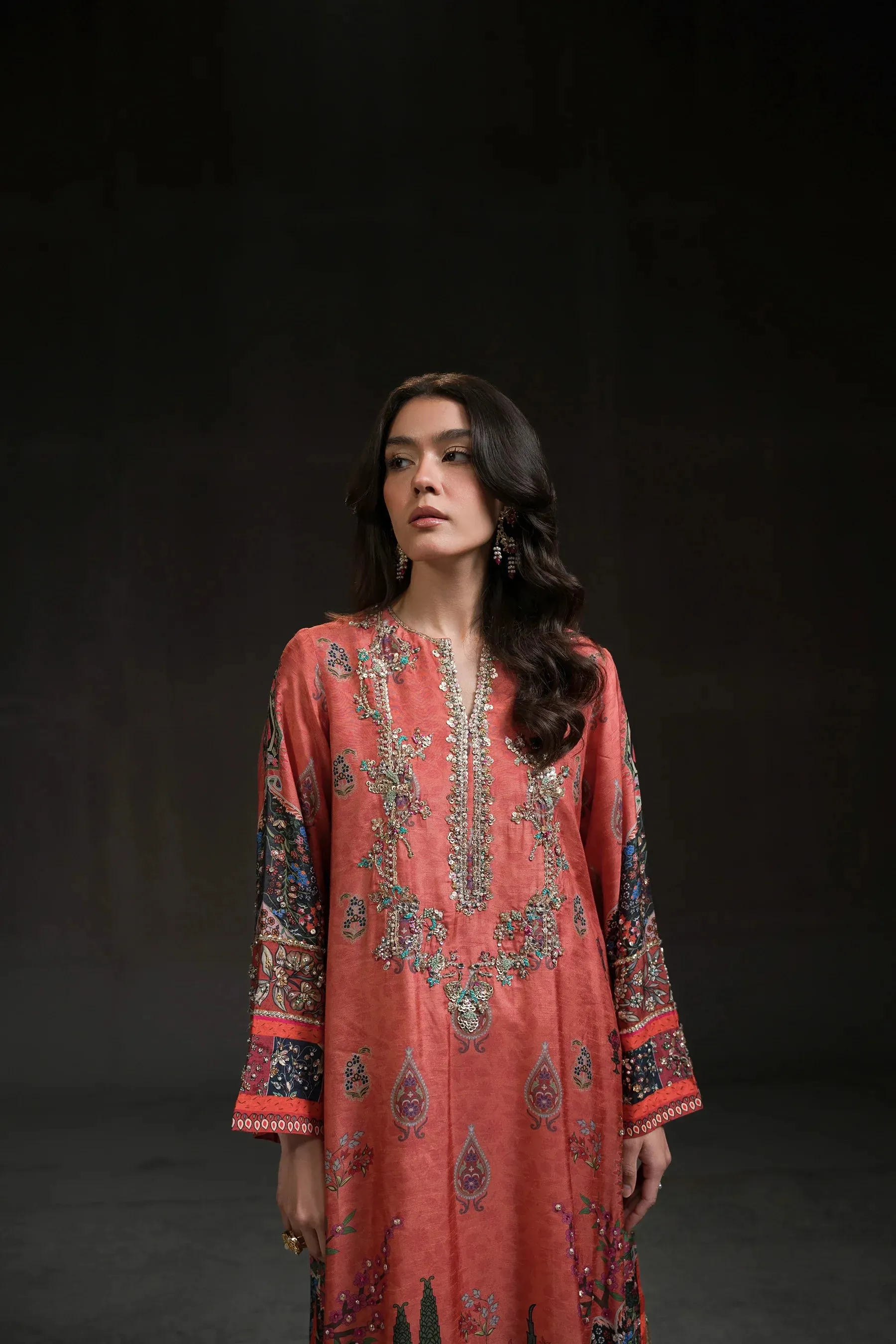 Glitz '24 - Coral Pink Long Kurta Set (D-11)