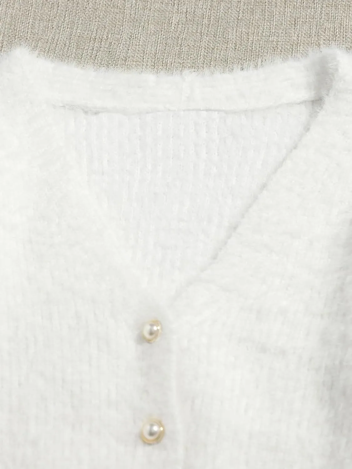 GORGLITTER Women's Open Front Cardigan Fuzzy Pearl Button Up Long Sleeve Crop Sweater Jackets Chunky Knit Cardigan