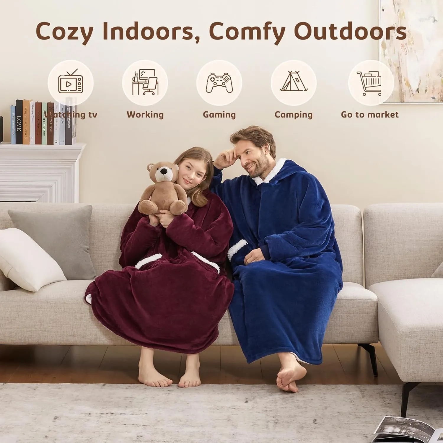 L'AGRATY Oversized Wearable Blanket Hoodie for Adults, Premium Sherpa Fleece Hoodie Blankets for Women & Men, Super Cozy & Warm Long Wearable BLanket Hoodie Sweatshir with Giant Pocket(Navy Blue)