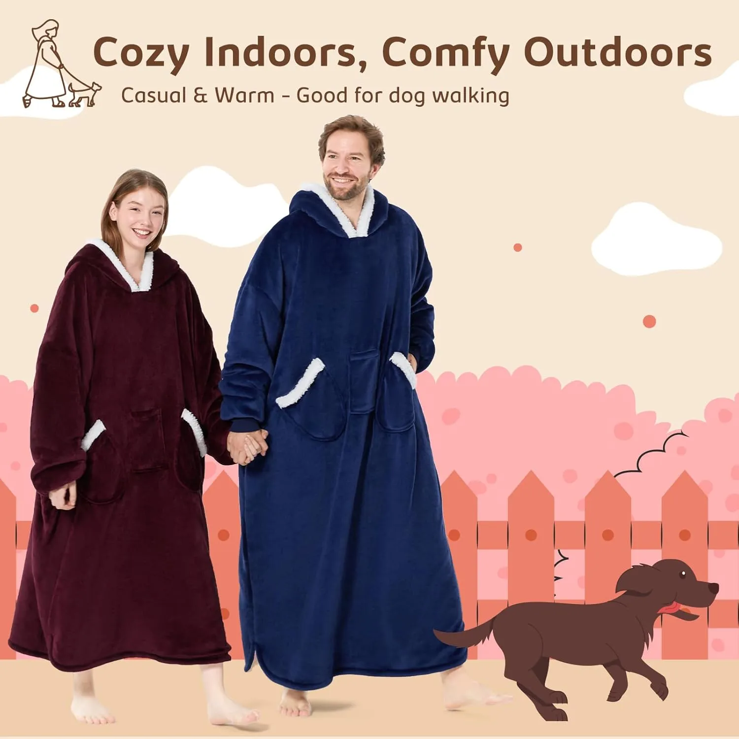 L'AGRATY Oversized Wearable Blanket Hoodie for Adults, Premium Sherpa Fleece Hoodie Blankets for Women & Men, Super Cozy & Warm Long Wearable BLanket Hoodie Sweatshir with Giant Pocket(Navy Blue)