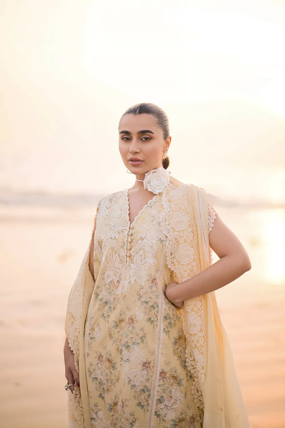 Luxury Lawn Vol 2 '24 - Pastel Floral Lemon - Nel-24609
