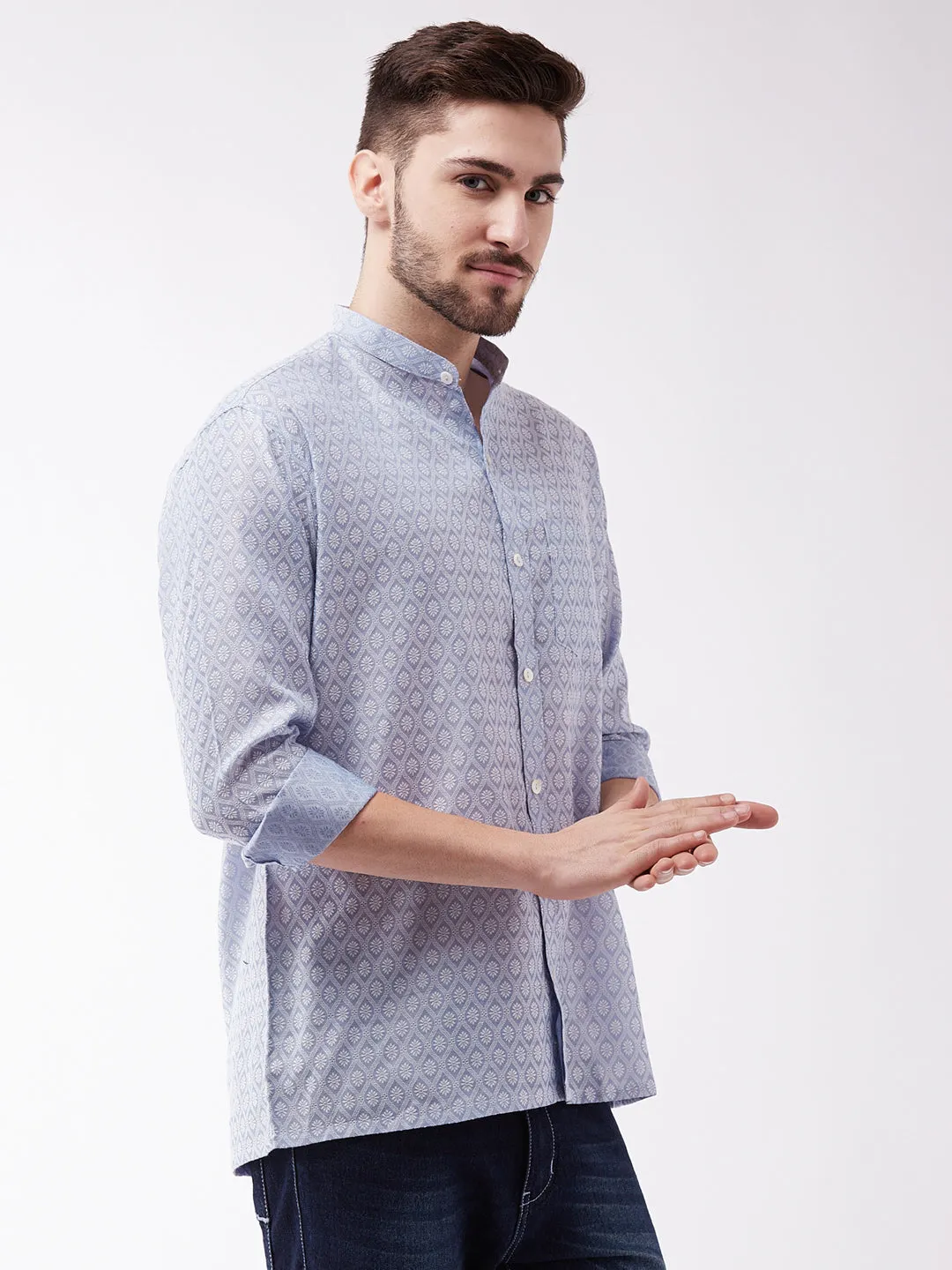Men's Beige Silk Blend Ethnic Shirt - Vastramay