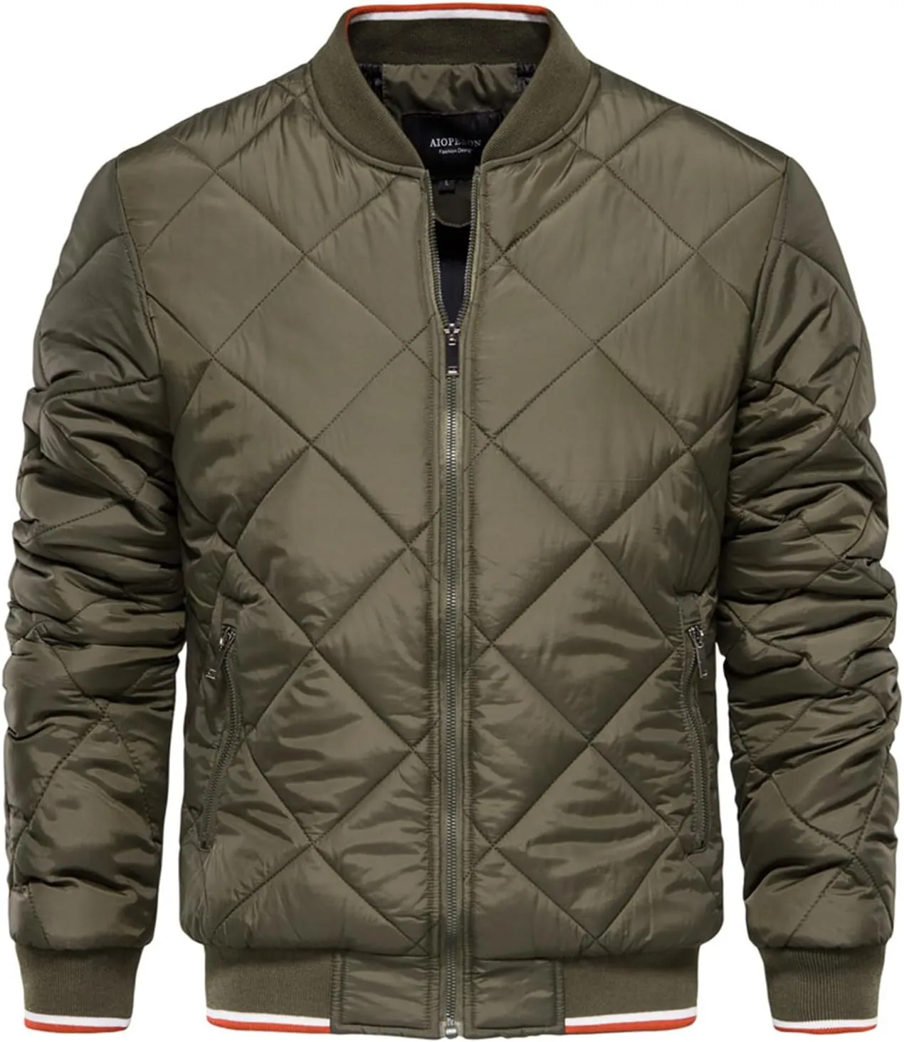 Mens Bomber Jackets Diamond Quilted Fall Winter Puffer Jacket Rib Varsity Lightweight Padded Coats for Men